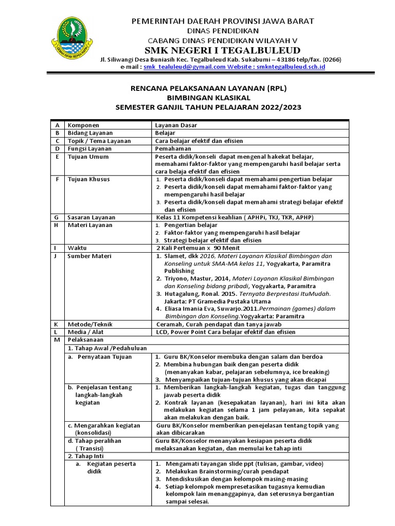 RPL CARA BELAJAR EFEKTIF DAN EFISIEN (Ganjil) SMK TGO 11 0K | PDF