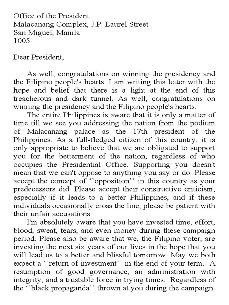 Letter to President Duterte: A Citizen's Hope | PDF | Poverty | Poverty ...