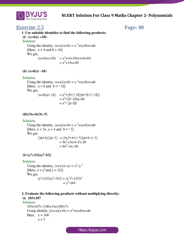 Class 9 Maths: Chapter 2 Exercise 2.5 Solutions | PDF | Area ...