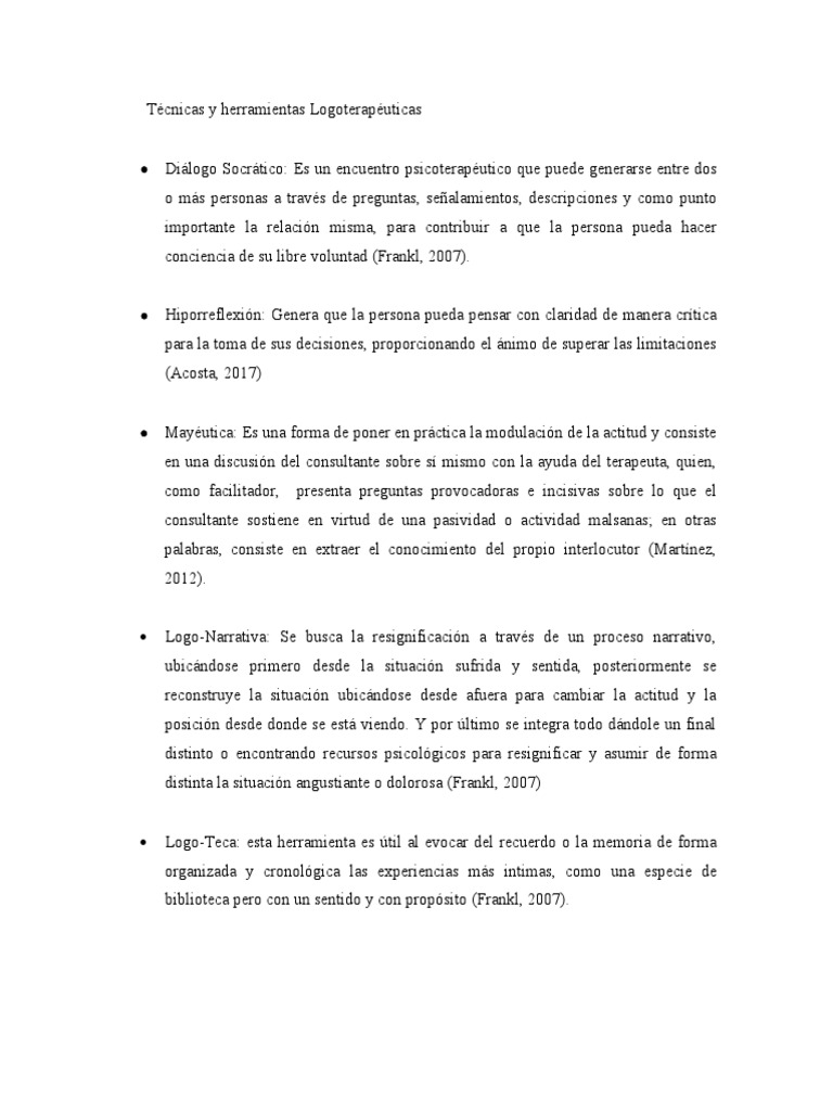 Técnicas Logoterapéuticas Esenciales | PDF
