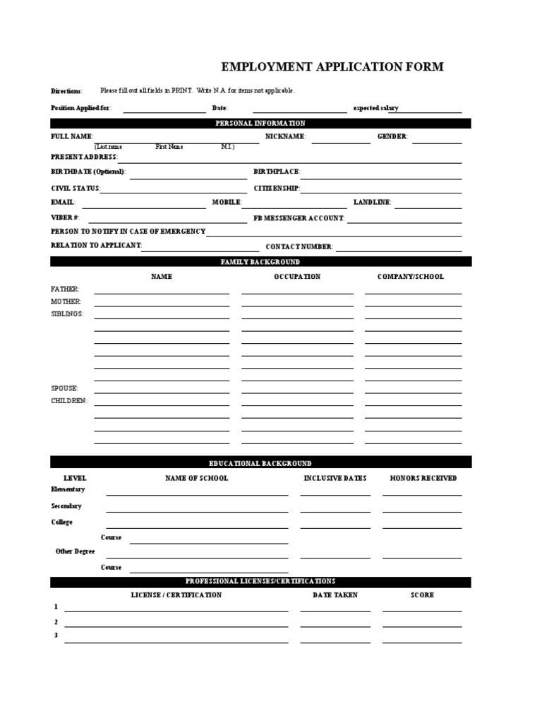Employment Application Form 22 | PDF | Justice | Crime & Violence