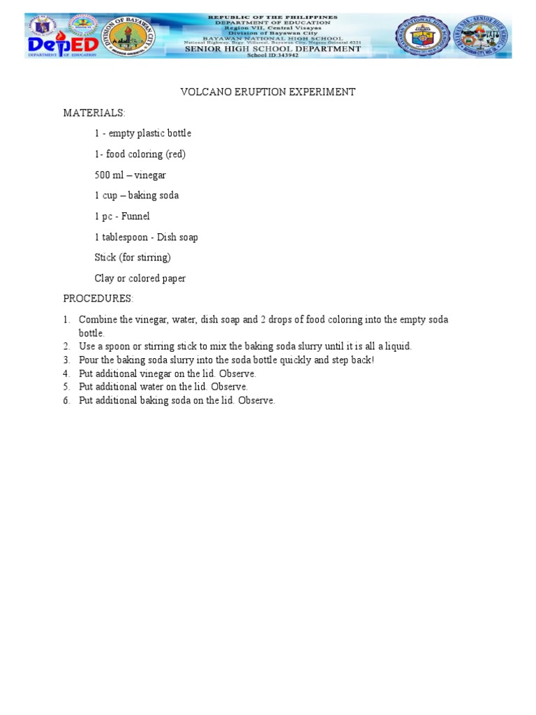 Baking Soda and Vinegar Volcano Experiment | PDF | Sodium Bicarbonate ...