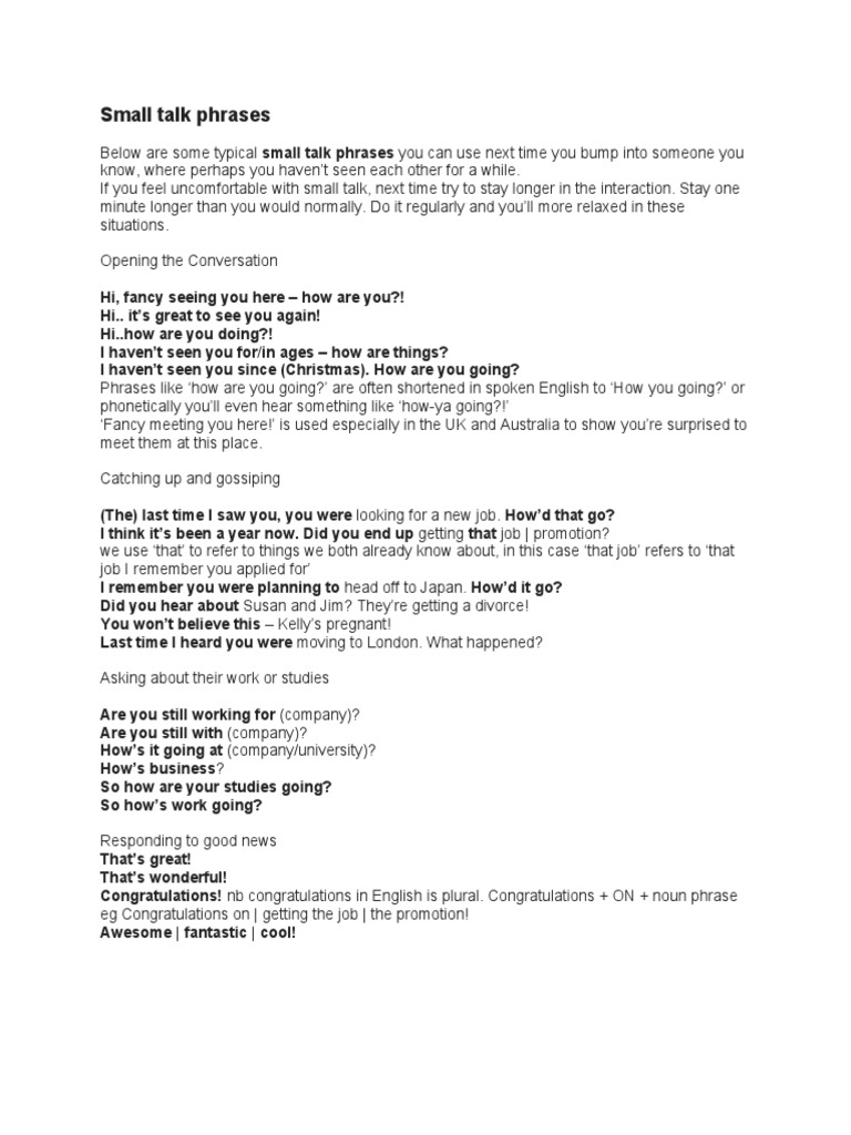 Small Talk Phrases Pdf