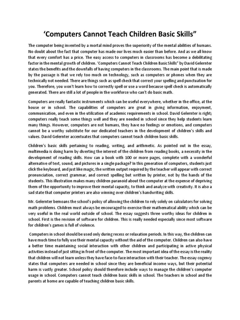 Computers Cannot Teach Children Basic Skills | PDF | Teachers | Cognition