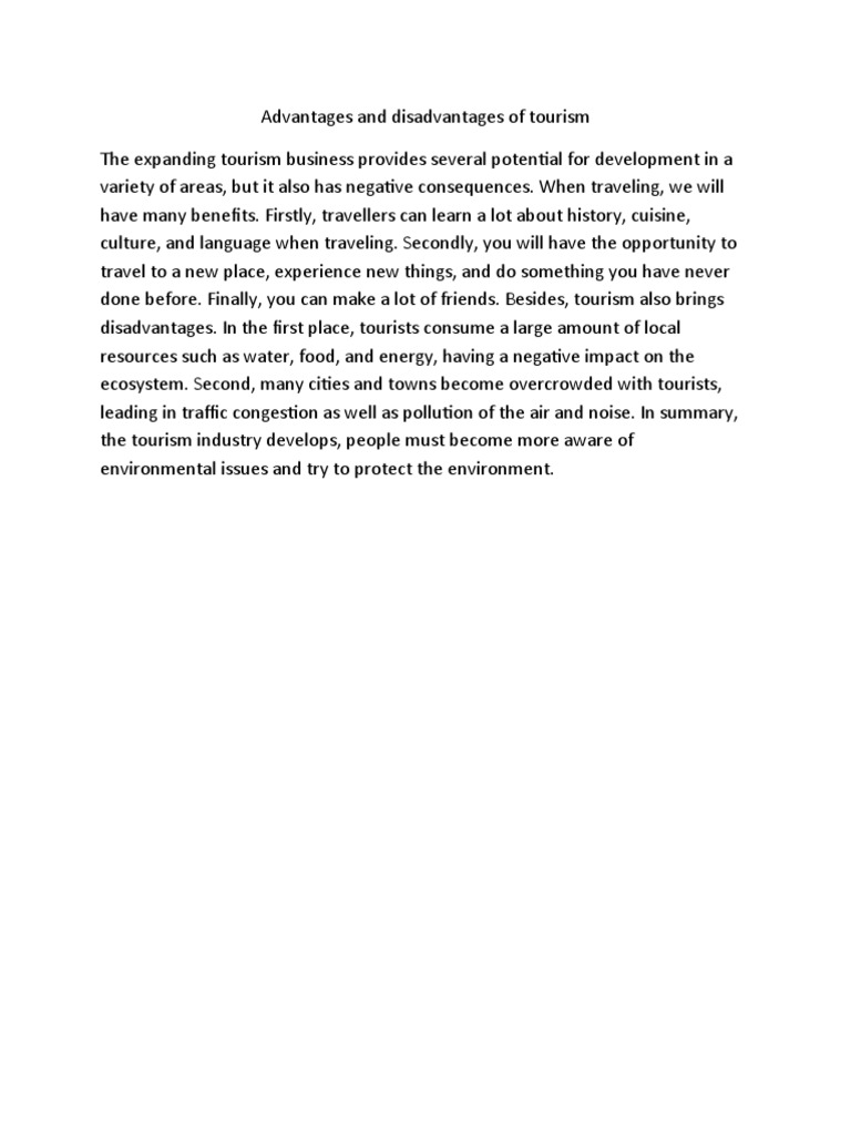 Advantages and Disadvantages of Tourism | PDF