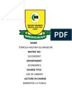 Toriola Haliyah Oluwaseun Matric No Department Course Title Lecture in Charge