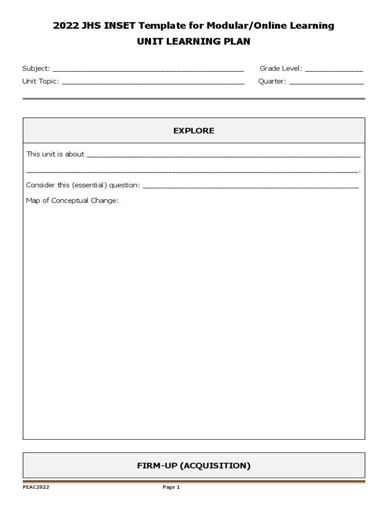 PEAC Unit Learning Plan Template | PDF | Rubric (Academic) | Cognition