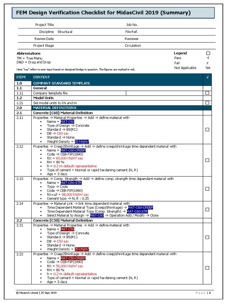 MIDAS Checklist | PDF | Prestressed Concrete | Creep (Deformation)
