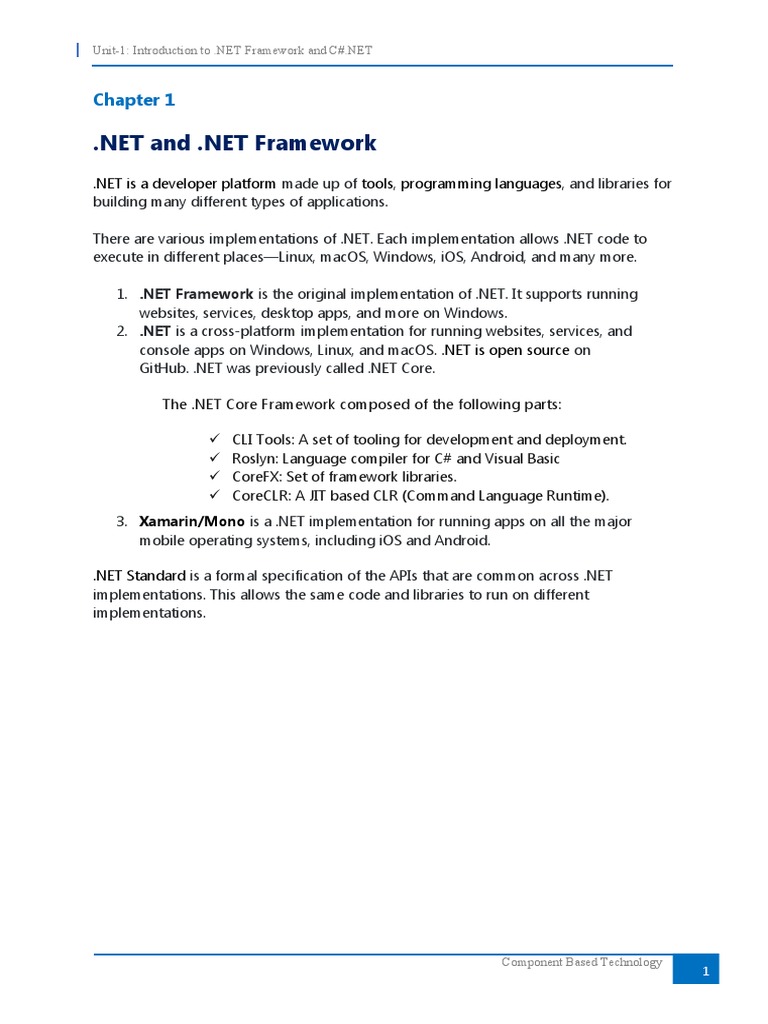 Chapter 1.1 - Introduction To .NET Framework and DOT NET | PDF | .Net ...
