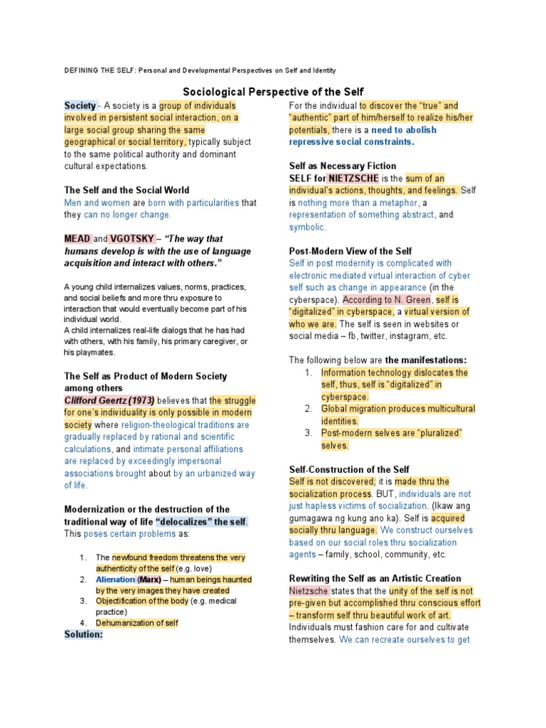 Lesson 3 Sociological Perspective of The Self | PDF | Cognition ...