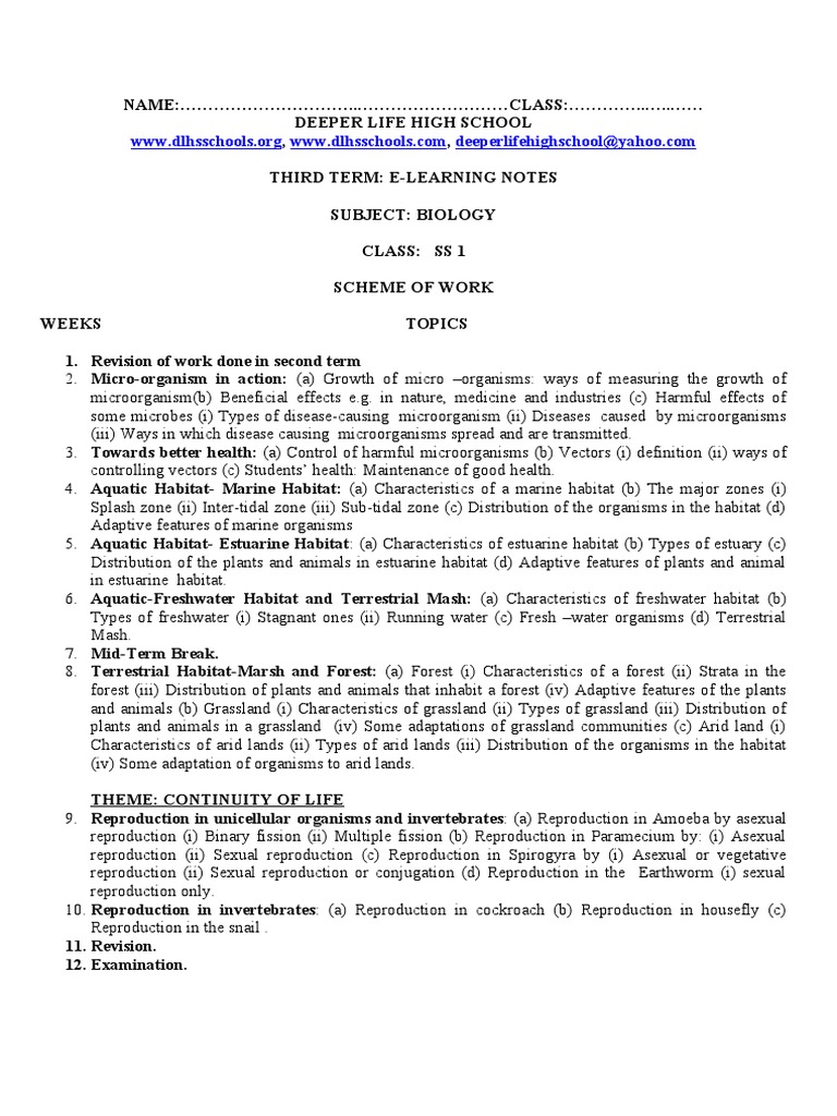 Biology SS1 3RD Term ENotes PDF Marsh Estuary