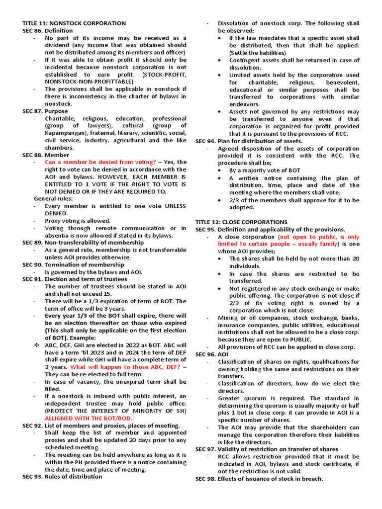 Law 2 Reviewer | PDF | Corporations | U.S. Securities And Exchange ...