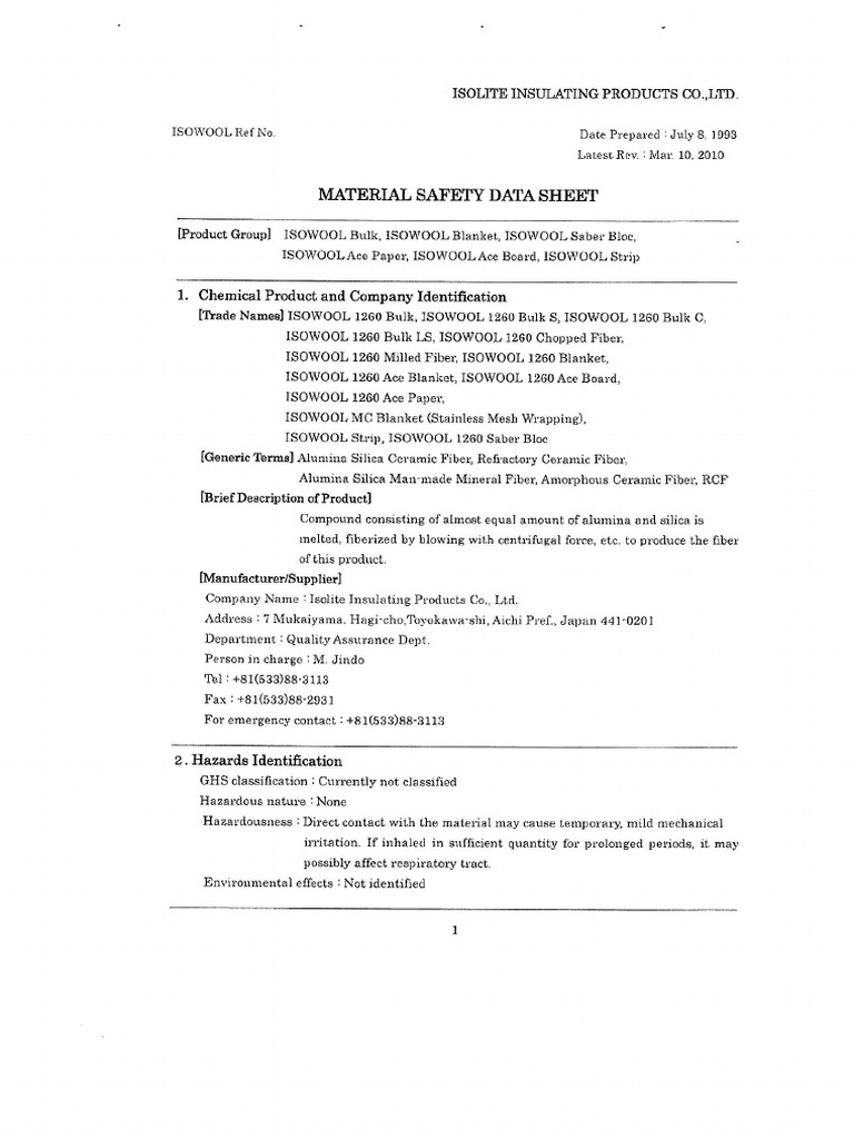 MSDS Isowool | PDF