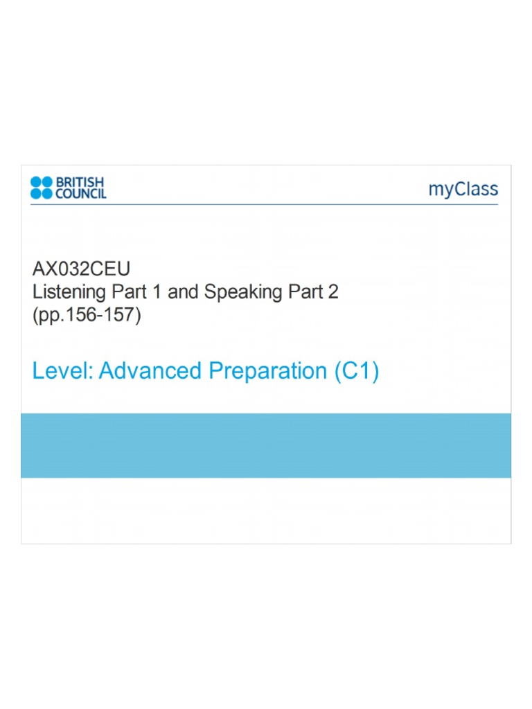 Listening Part 1 And Speaking Part 2 Pp 156 157 P 157 Jg Pdf