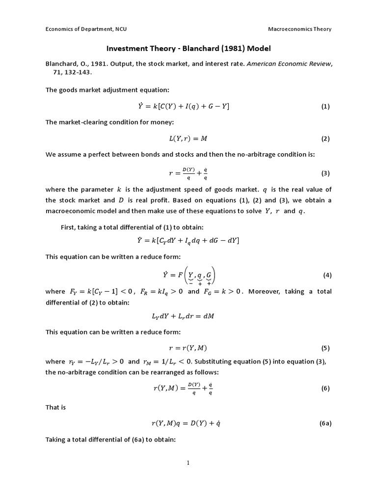 Investment Theory | PDF | Equations | Economies