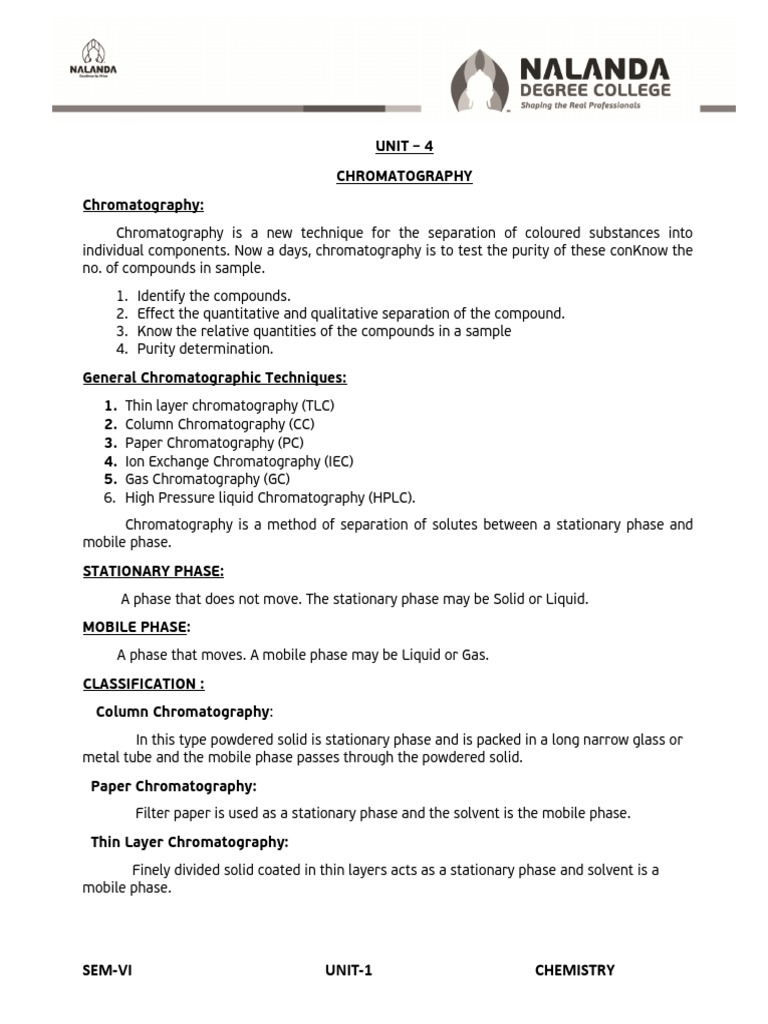 Unit4 Chromatography PDF PDF Chromatography Elution
