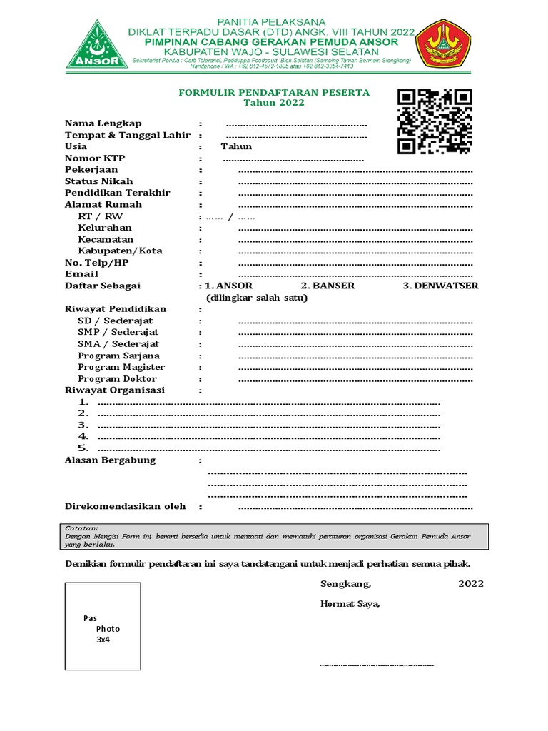 Contoh Formulir Pendaftaran 2022 | PDF