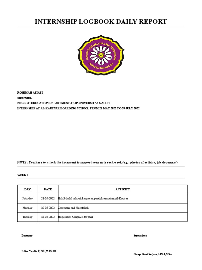 Rohimah 2109190036 Internship Logbook PDF