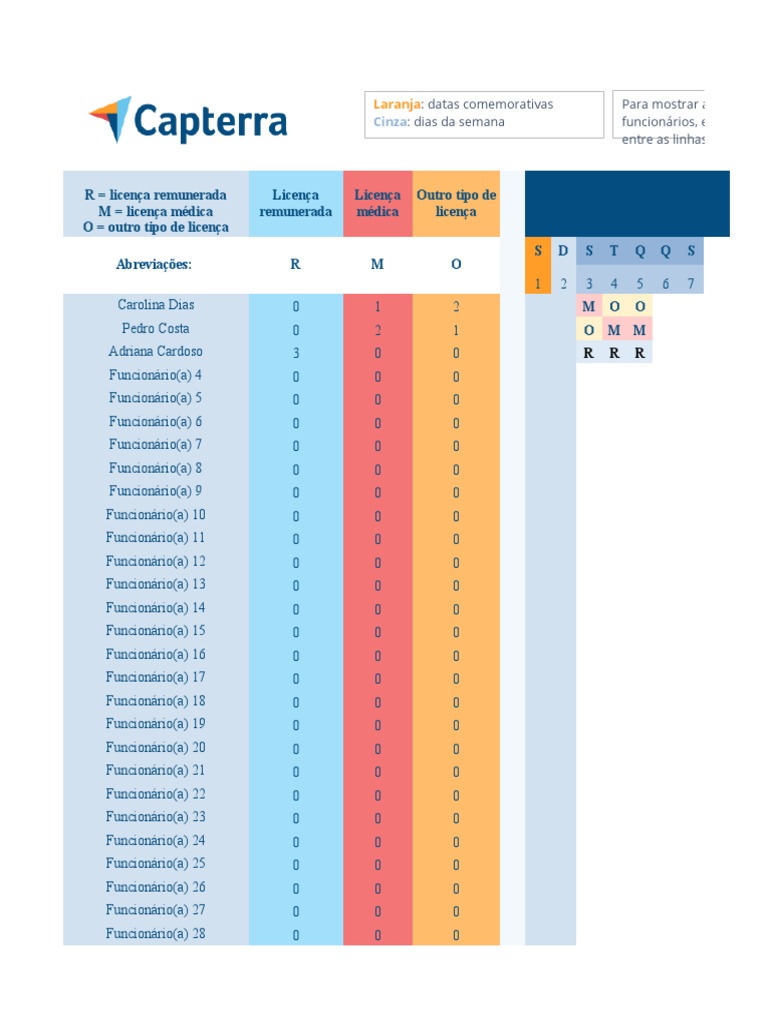 Planilha Ferias Funcionarios BR Capterra | PDF