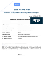 Alerta Sanitaria N°131-2019 Cateteres de Hemodiálisis de Largo Plazo