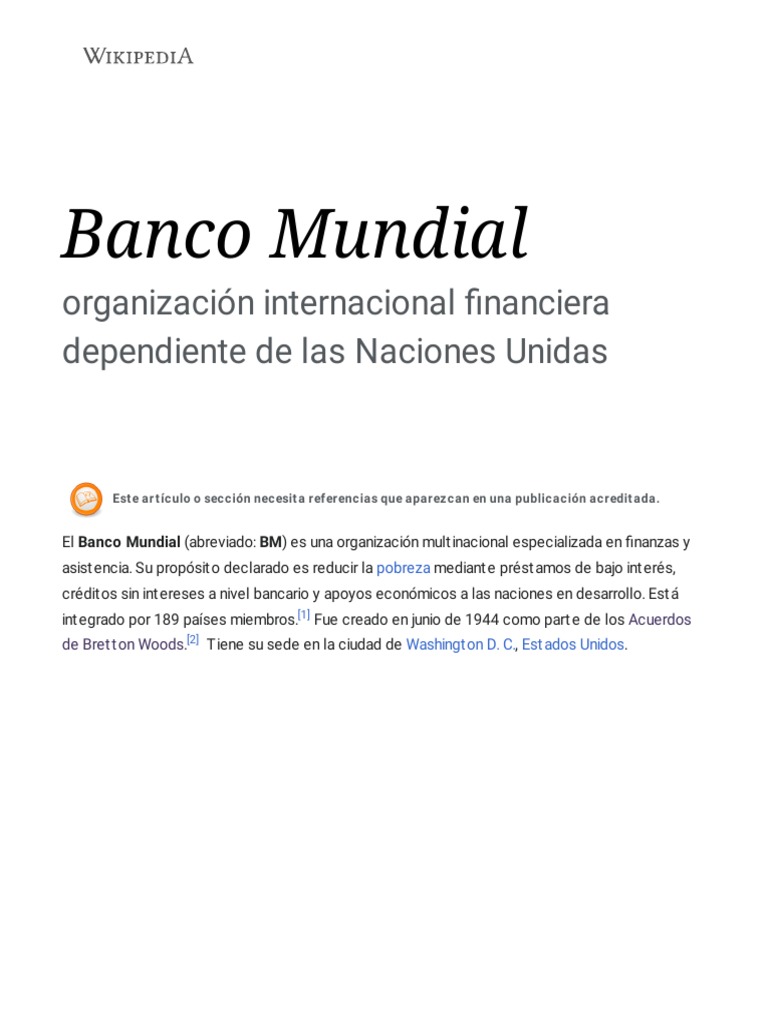 Estructura y Función del Banco Mundial | PDF | Banco Mundial | Economias, image size:768x1024