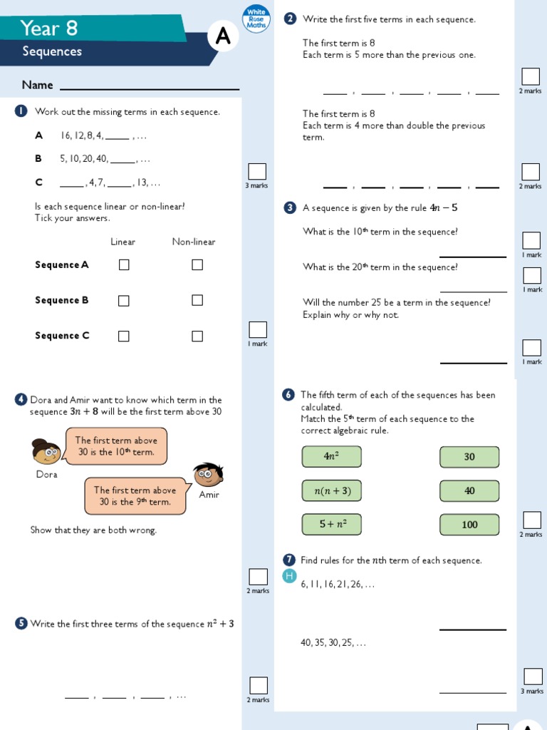 Year 8 Sequence Assessment Worksheet | PDF | Mathematics | Mathematical ...