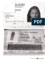 tarjeta de identidad Zaira Talia Muñoz laiton