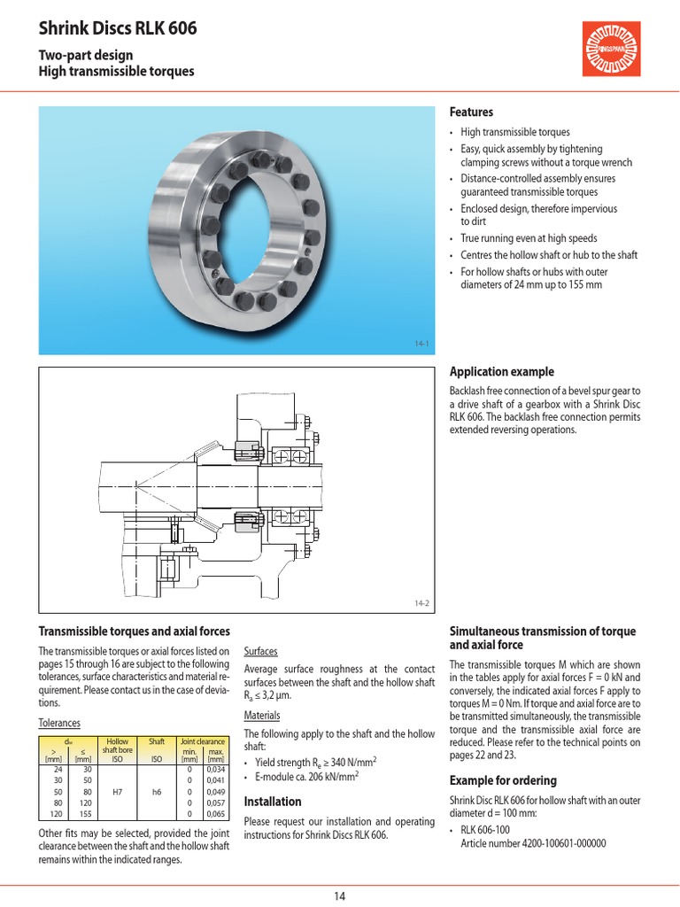 Shrink Discs RLK 606 RINGSPANN PDF Gear Engineering Tolerance