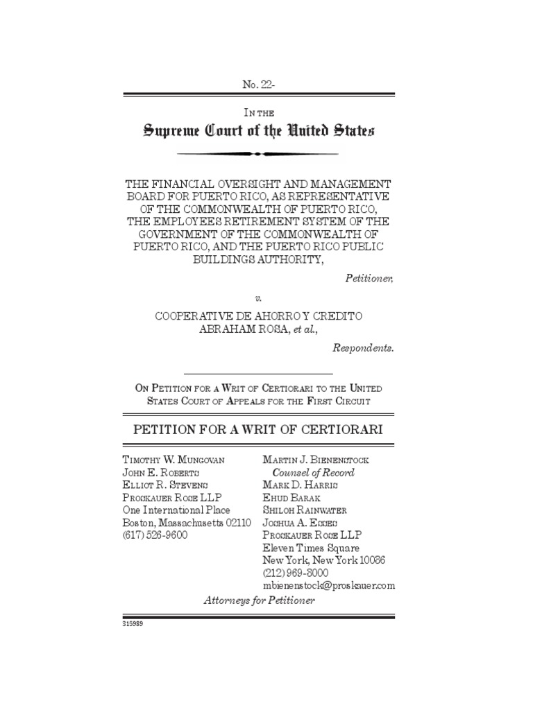 Supreme Court of The United States: Petition For A Writ of Certiorari ...