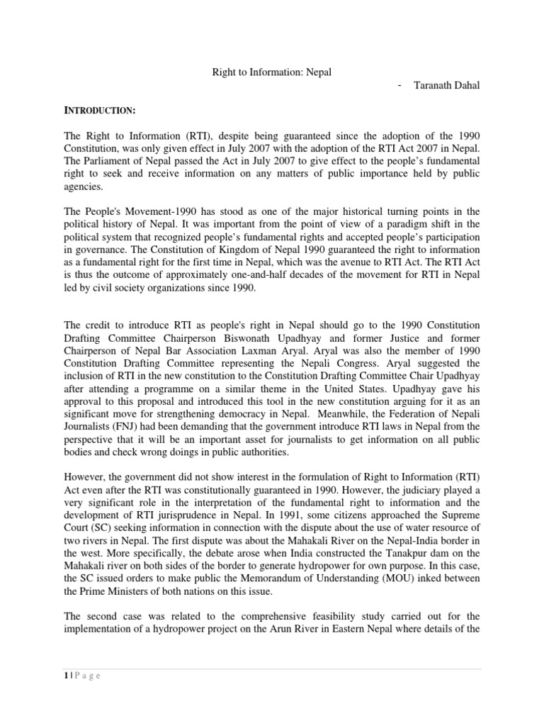 Rti Nepal Country Paper Pdf Freedom Of Information Laws By Country