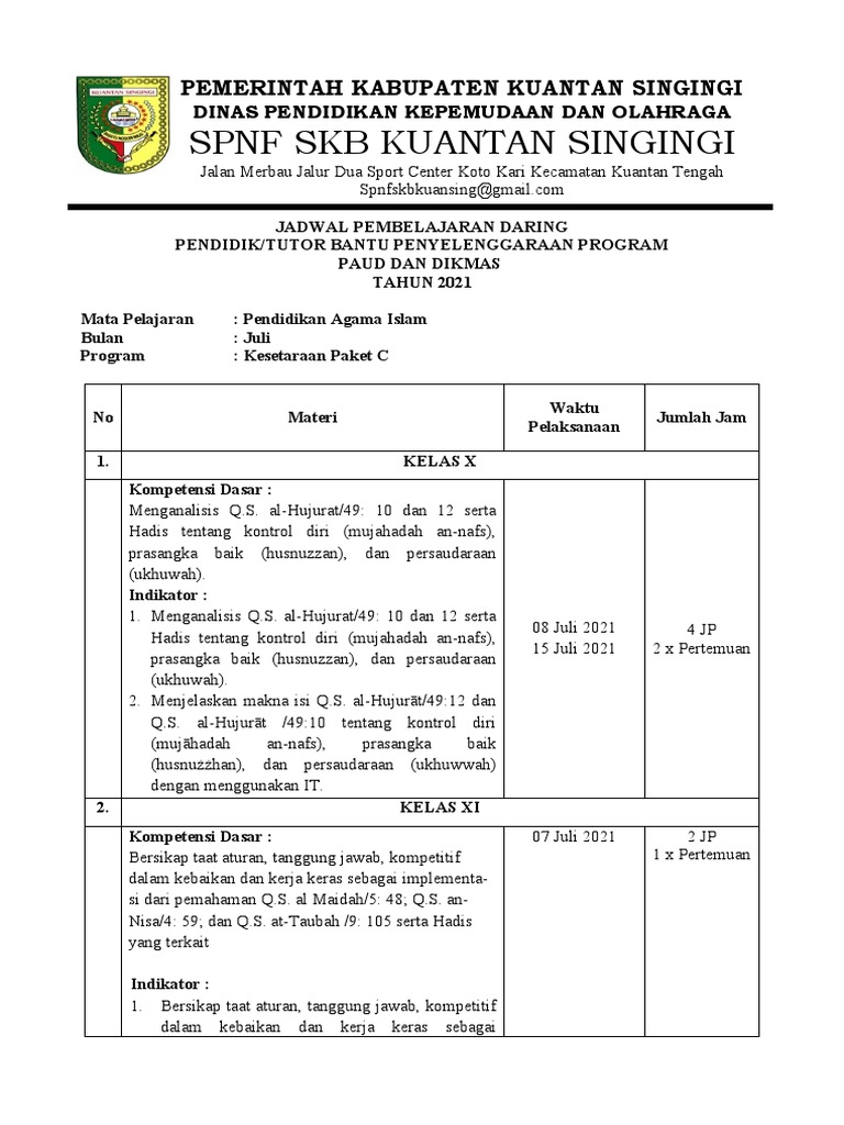 Jadwal Pembelajaran Paket C Pdf