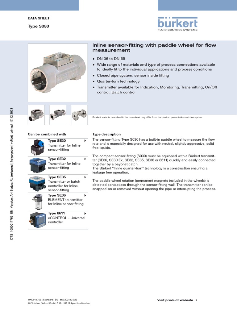 Burkert - Turbina DSS030-Standard-EU-EN | PDF | Pipe (Fluid Conveyance ...