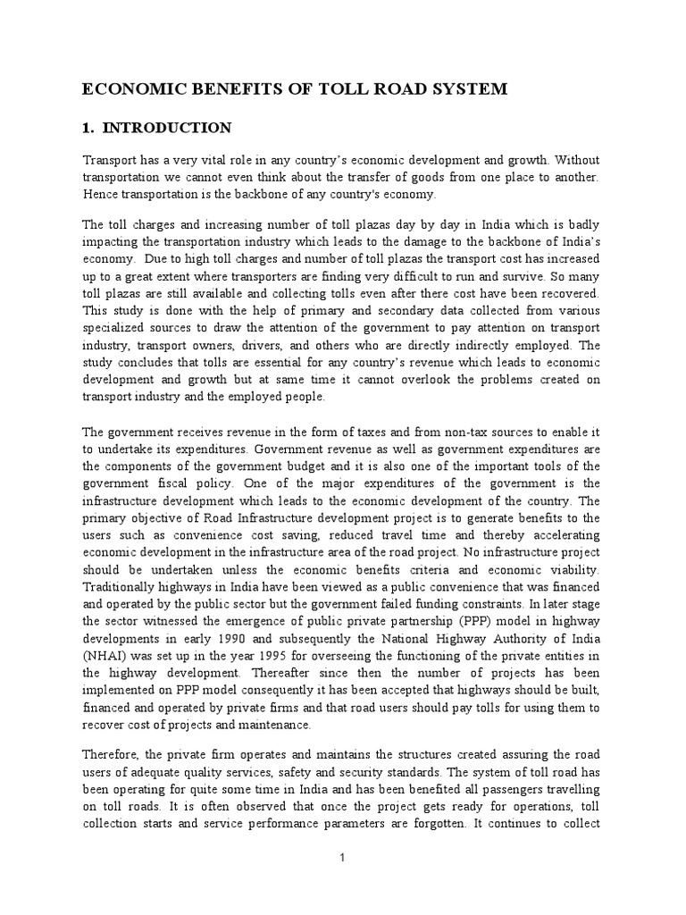 Economic Benefits of Toll Road System | PDF | Toll Road | Road
