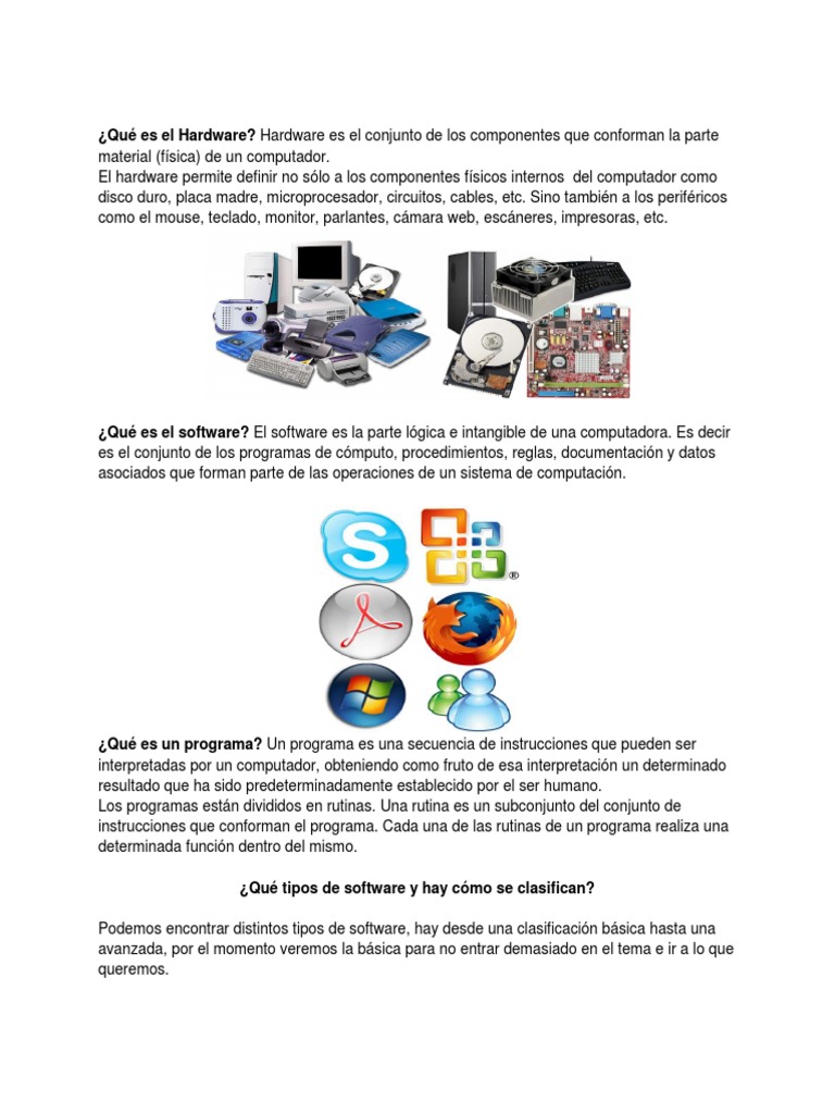 Hardware y Software: Definiciones y Tipos | PDF | Hardware de la ...