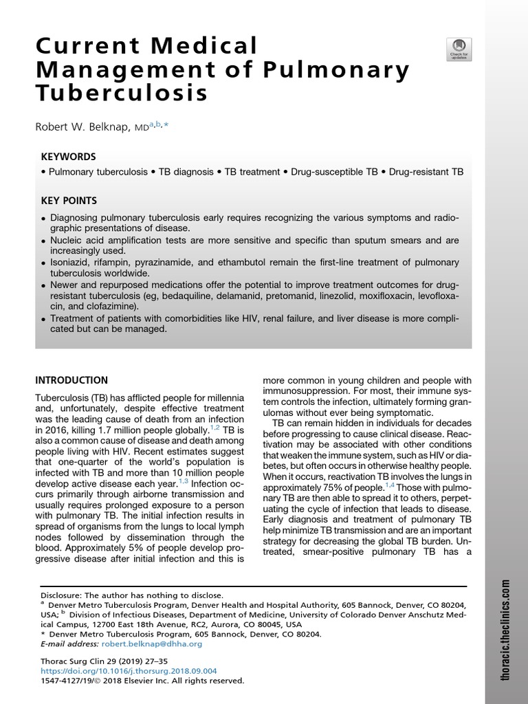 Current Management of Pulmonary TB | PDF | Tuberculosis | Causes Of Death