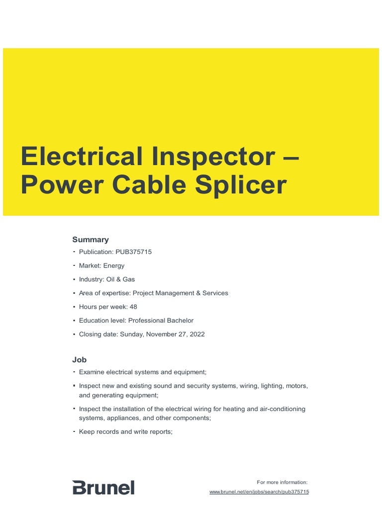 Electrical Inspector Power Cable Splicer Pub375715 PDF Electrical