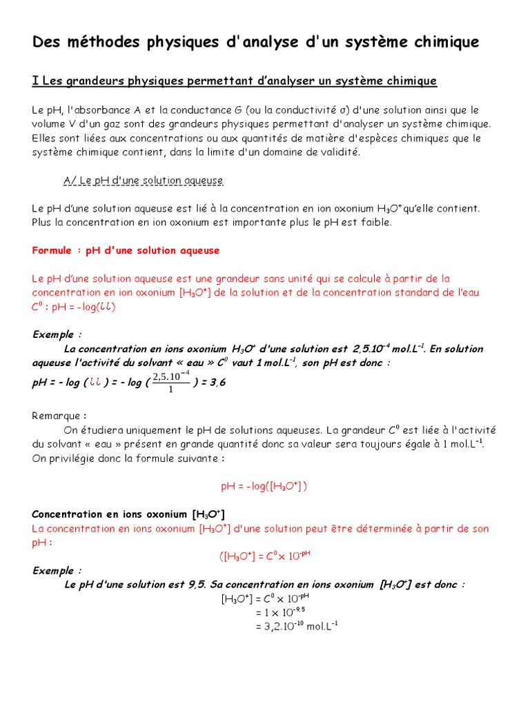 Analyse Physique des Systèmes Chimiques | PDF | Ph | Ion