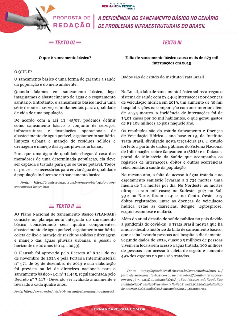 Proposta de Redação - A Deficiência Do Saneamento Básico No Cenário de ...