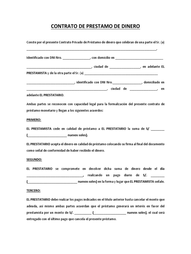 Contrato Simple de Préstamo de Dinero | PDF | Negocios | Finanzas y dinero