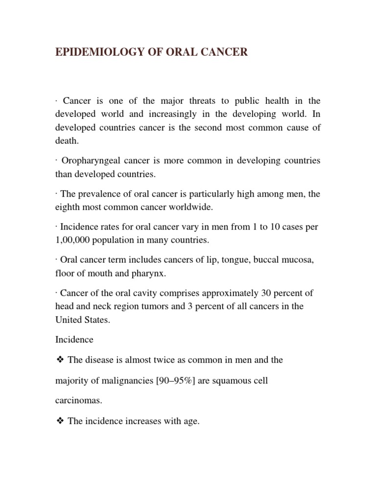 Oral Cancer Epidemiology and Prevention | PDF | Cancer | Head And Neck ...