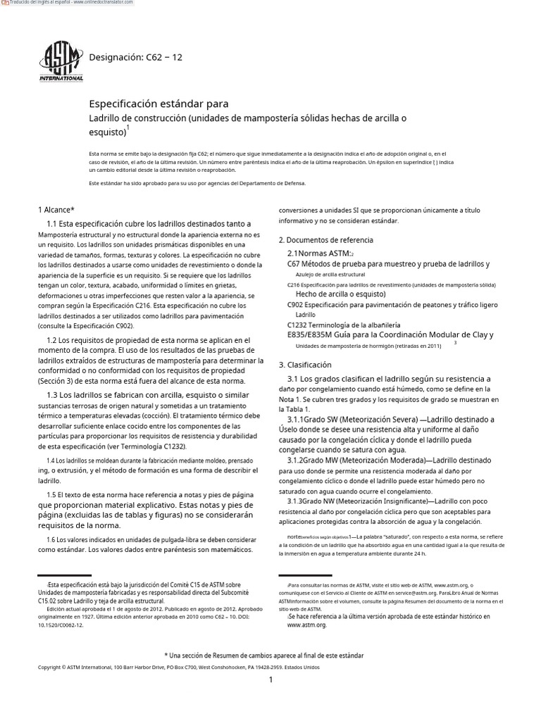Astm c62 12 Building Brick - En.es | PDF | Albañilería | Precipitación