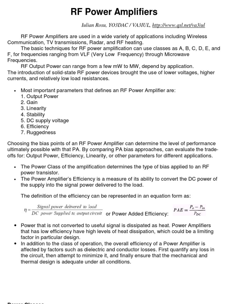 RF Power Amplifier Classes Explained | PDF