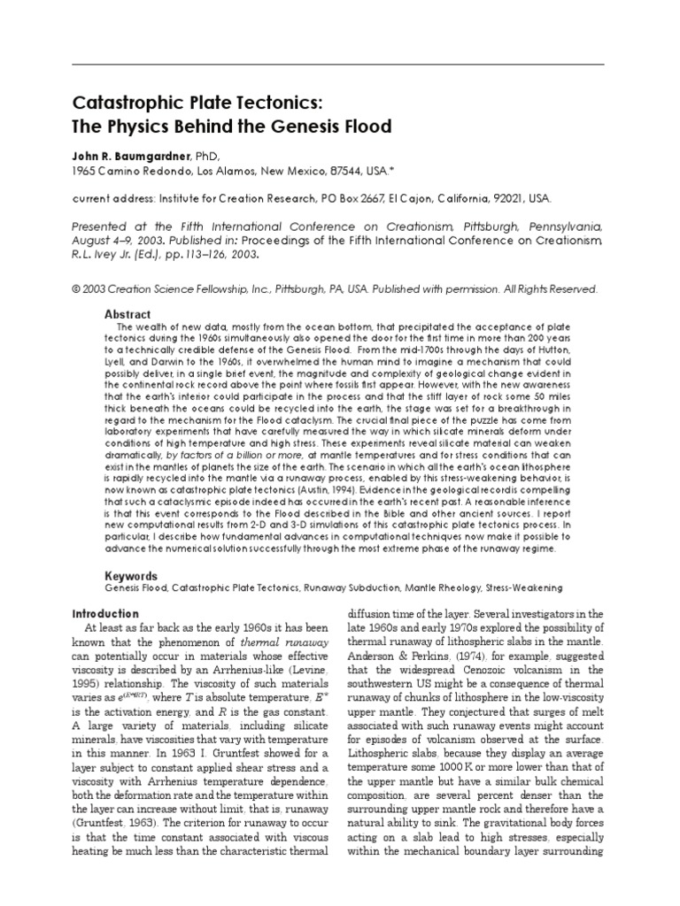 Catastrophic Plate Tectonics The Physics Pdf Creep Deformation