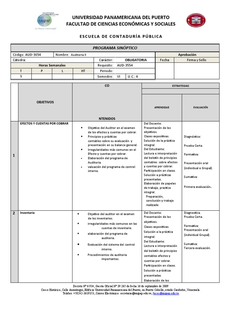 Programa Unipap Auditoria Ii | PDF | Auditoría | Evaluación
