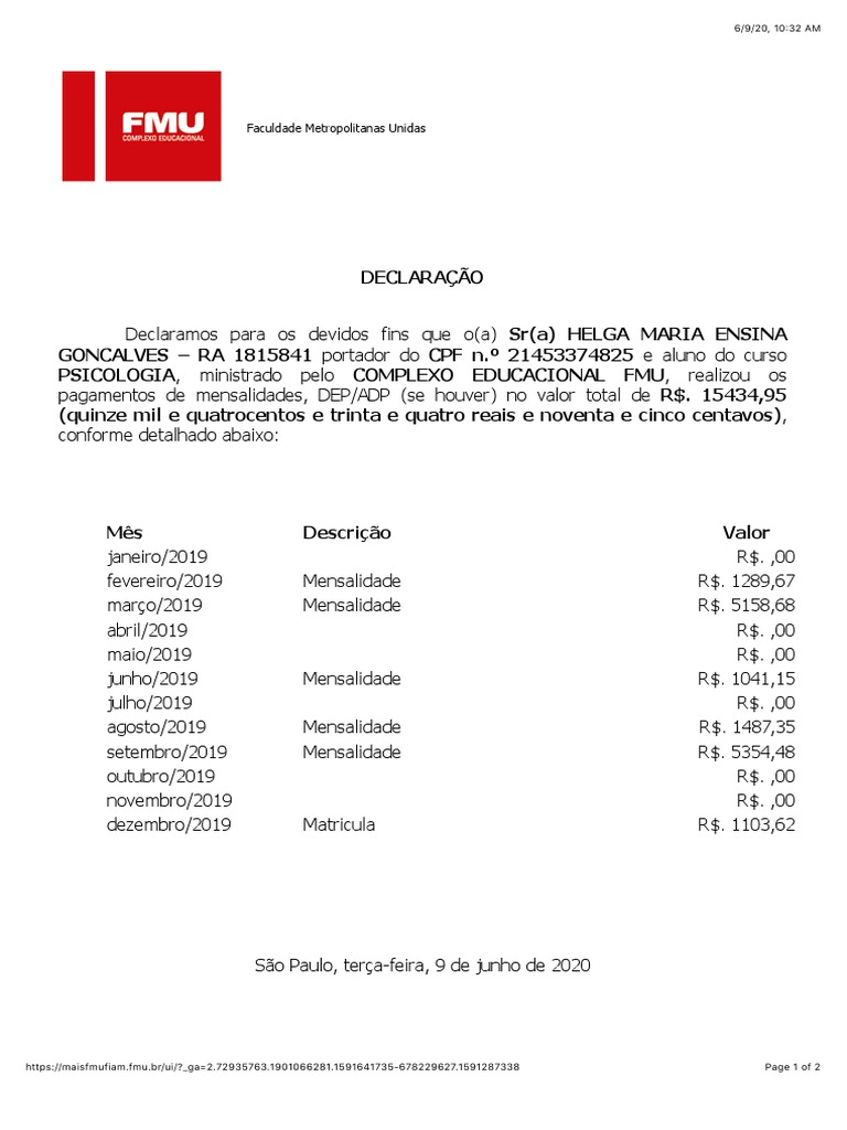 FMU - Aluno Online | PDF