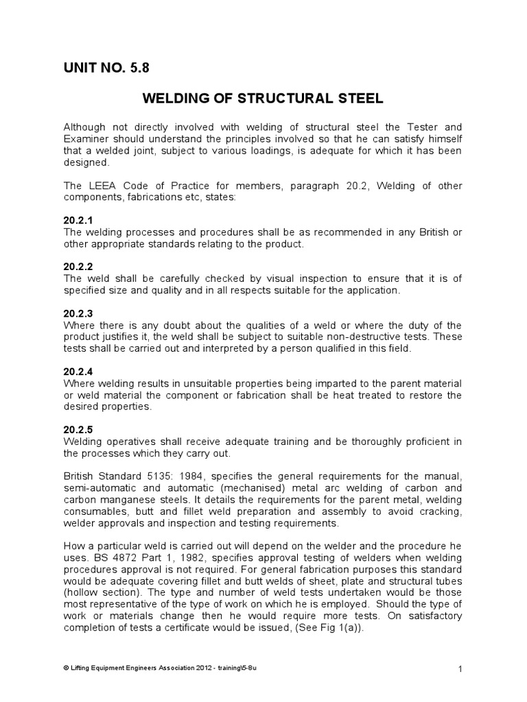 UNIT NO. 5.8 Welding of Structural Steel © Lifting Equipment Engineers