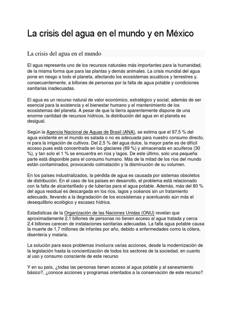 Crisis del agua en el mundo y México | PDF | Agua | Agua subterránea
