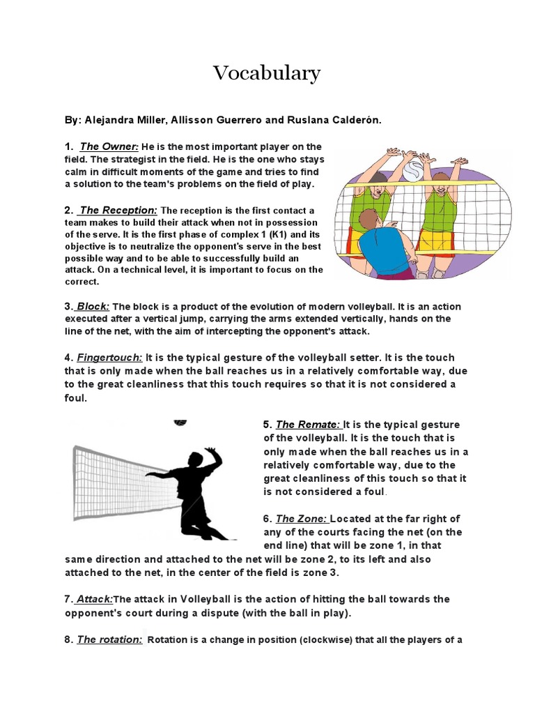 Vocabulary PDF Volleyball Sports