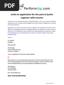 Write An Application For The Post of Junior Engineer With Resume