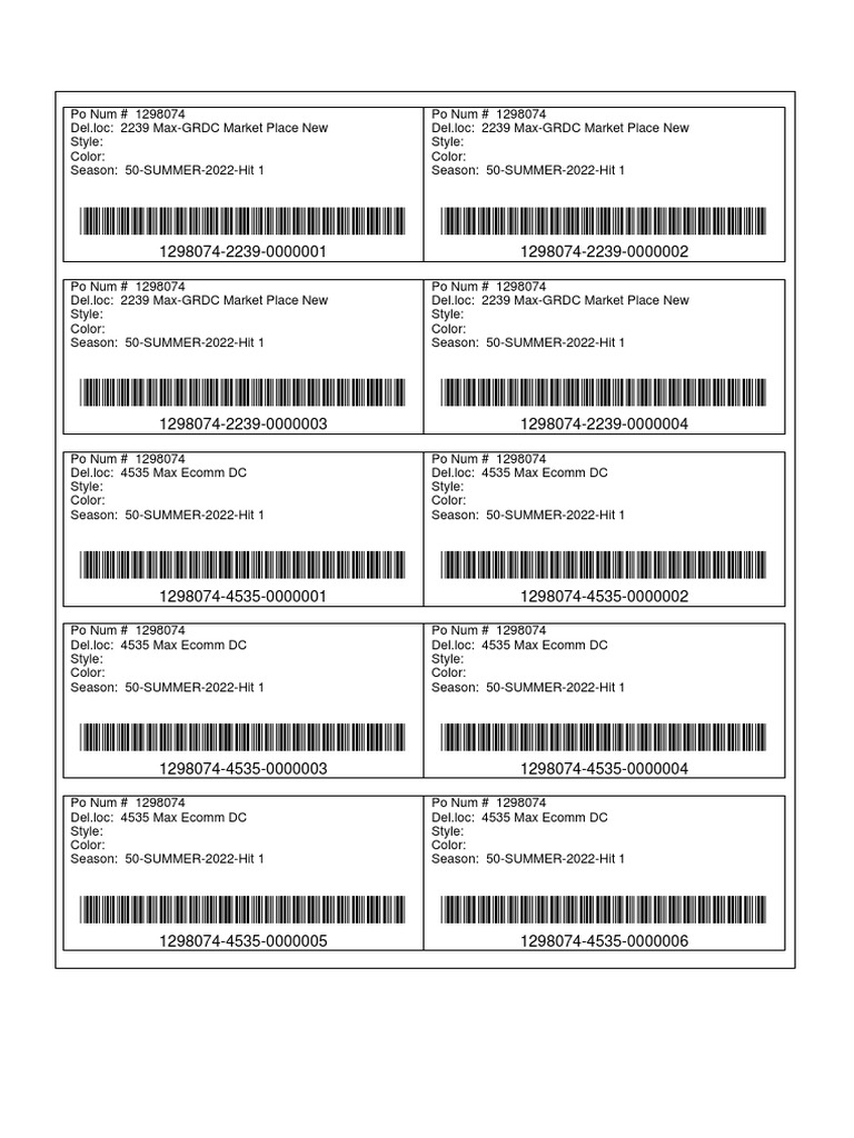 Cartons Labels For 1298074 | PDF | Home & Garden | Technology & Engineering
